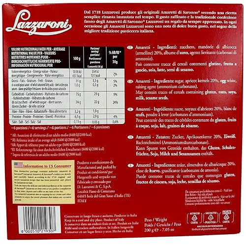 Miniatura 2 de Lazzaroni Florence Foods - Galletas amaretti Di Saronno Biscotti de Italia, 7.05 onzas (7.05 oz) Galletas crujientes italianas amaretto - Macarons -