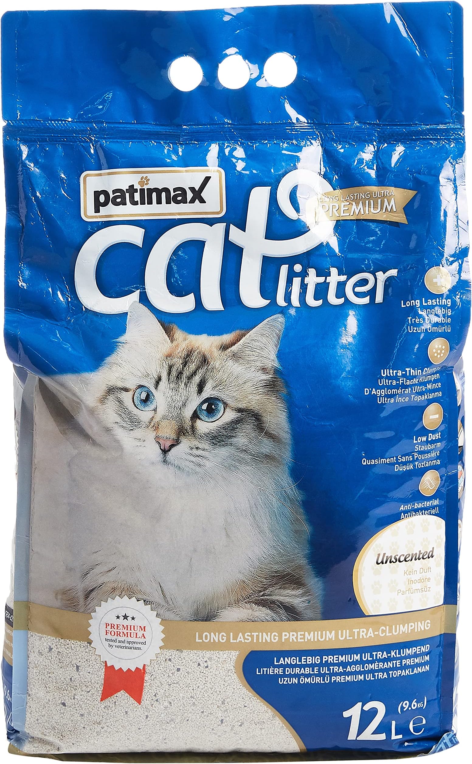 Patimax Bentonite Long Lasting Premium Ultra Clumping Cat Litter 12 Lt (Unscented)