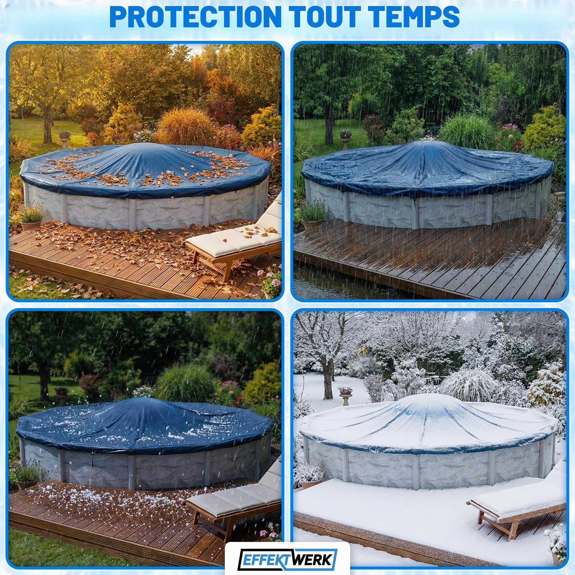 Coussin de Piscine pour l’Hiver - Ballon Gonflable Géant de 4m / Équilibreur de Glace pour Piscine Hors-Sol avec Corde de 5m, Rustines et Bouchon de Valve
