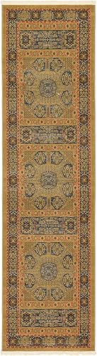 Unique Loom Palace Collection - Alfombra tradicional, bohemia, medallón de 2 pies y 7 pulgadas x 10 pies 0 pulgadas, azul marinooliva