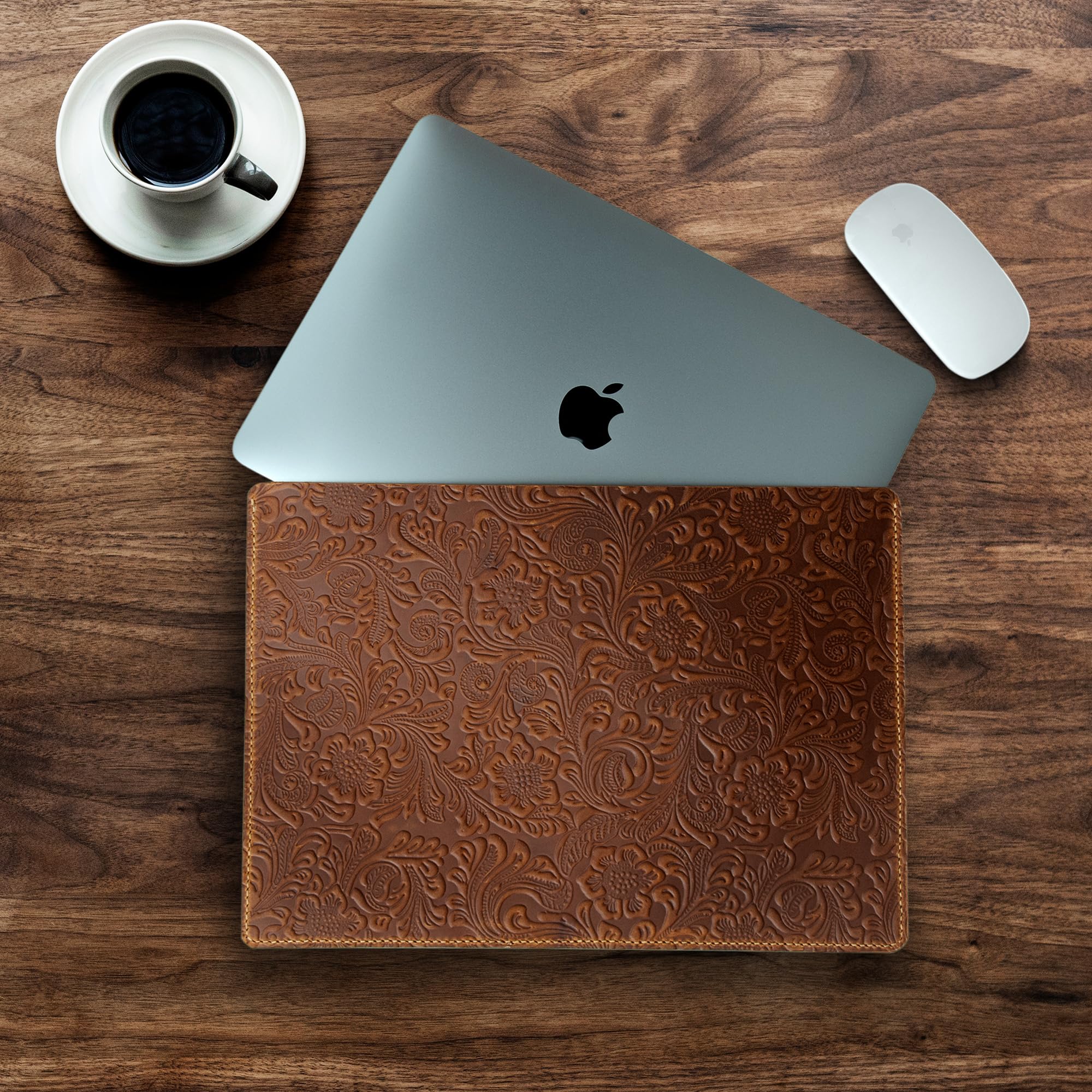 MayaCraft 100% Handmade Genuine Leather Laptop Sleeve Case for MacBook Air 15.3 M2 and MacBook Pro 16.2 M3 M2 M1 Max Pro Chip, Camel