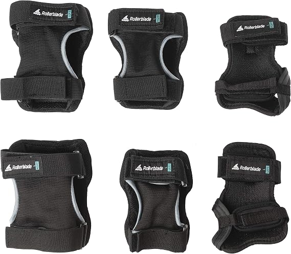 Rollerblade Zetrablade Women's Adult Fitness Inline Skate, Black and Light Blue, Performance Inline Skates & Skate Gear 3 Pack Protective Gear, Knee Pads, Elbow Pads and Wrist Guards, Unisex, Black, M