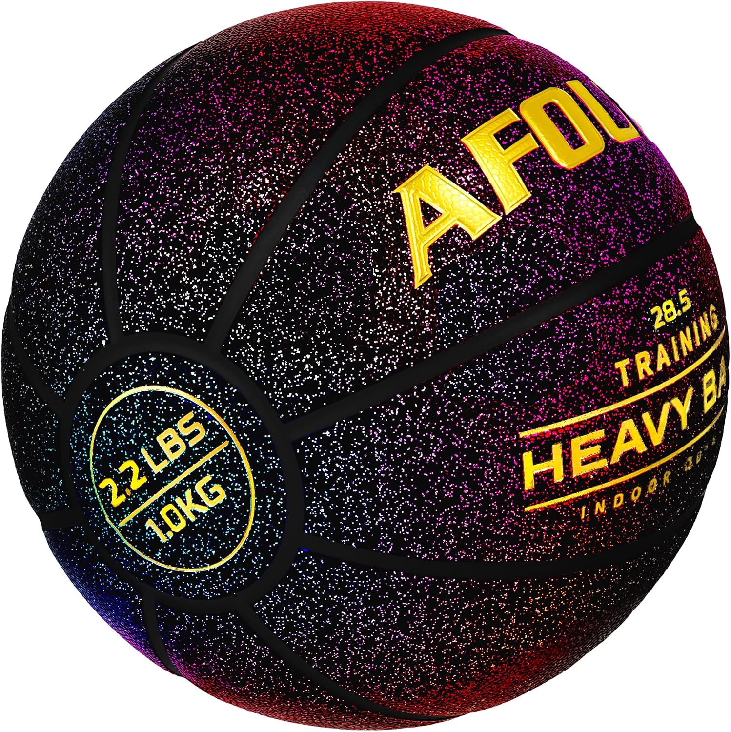 2.2LBS 1.0kg Heavy Training Basketball, 28.5" Size 6 Quality Faux Leather Construction Starry Black, Indoor Outdoor Improving Strength Handling Dribbling Shooting (Deflated)