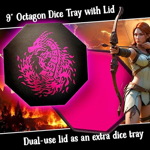 Miniatura 8 de Fantasydice - Azul - Dragón de Fuego - Bandeja de dados - Octágono de 8 pulgadas con tapa y área de preparación de dados - Capacidad para 5 juegos