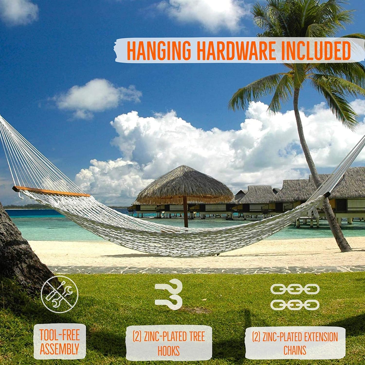 Castaway Living 13 ft. Double Traditional Hand Woven Cotton Rope Hammock with Free Extension Chains & Tree Hooks, Designed in The USA, Accommodates Two People with a Weight Capacity of 450 lbs. : Patio, Lawn & Garden