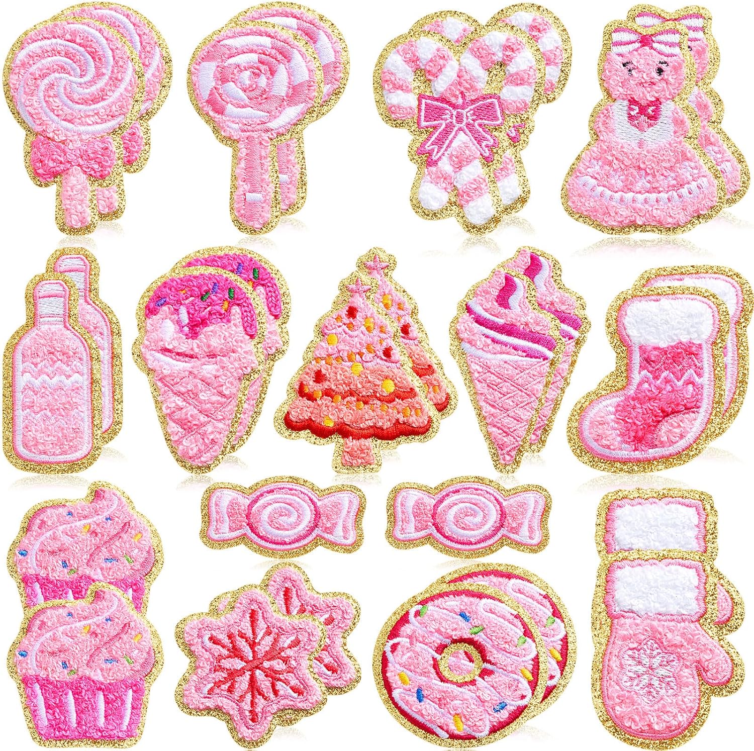 WILLBOND 28 Pcs Dessert Theme Chenille Patches, Self Adhesive Cute Ice Cream Candy Stickers for Crafts, Notebook Decorations, Party Setups, Stationery DIY, Baking-Themed Parties Girls Women Gifts