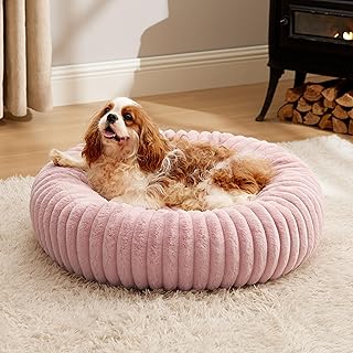 Bedsure Donut Medium Dog Bed - Washable Faux Fur with Corduroy Fleece & ...