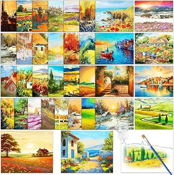 36Pcs Dementia Activities for Seniors, Reusable No Mess Art Kit,Water Painting Coloring Set for Memory Therapy Activity, Relaxing Landscape Painting Set for Elderly & Alzheimers Patients Scenery