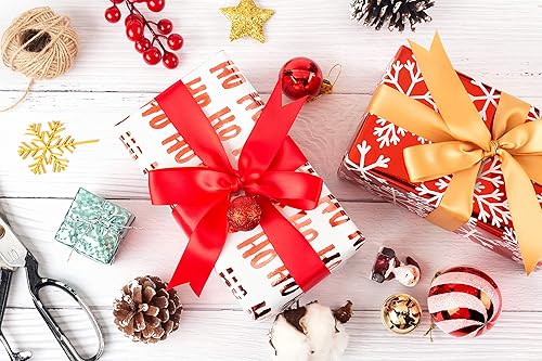 Miniatura 5 de RUSPEPA - Papel para envolver regalos de Navidad, papel rojo y blanco con hoja metálica brillante, colección de elementos navideños, 4 rollos de 30