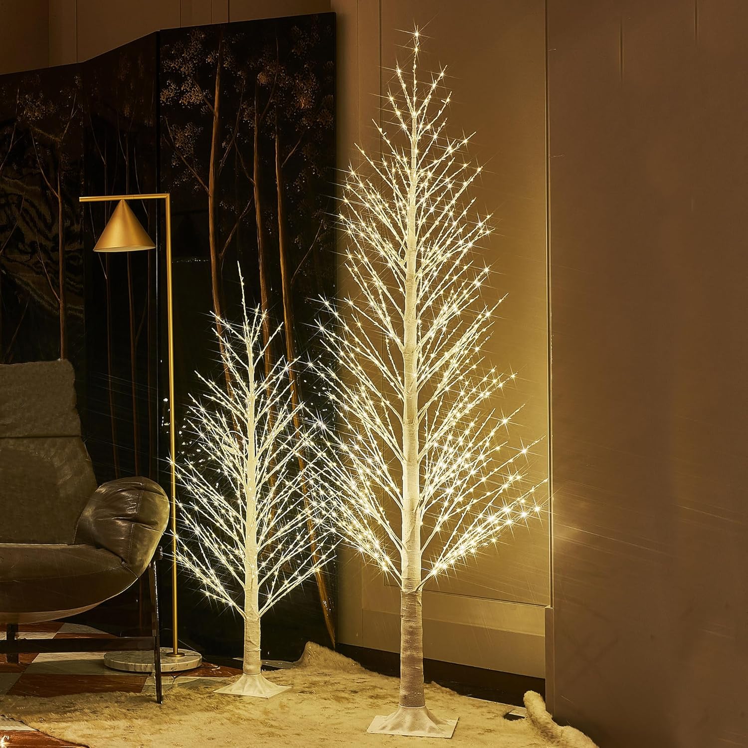 LITBLOOM Lighted Alpine Trees 4FT and 6FT, White Twig Tree with Lights for Thanksgiving Christmas Home Decoration Inside Outside