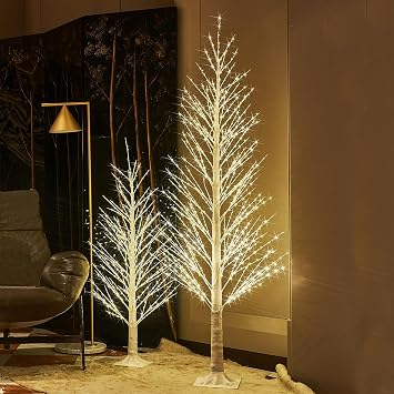 LITBLOOM Lighted Alpine Trees 4FT and 6FT, White Twig Tree with Lights for Thanksgiving Christmas Home Decoration Inside Outside
