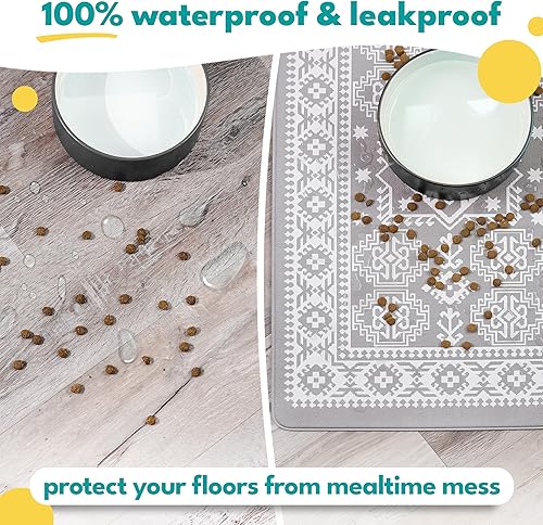 Miniatura 11 de NALALAS Tapete grande para alimentos y agua, tapete de alimentación para gatos Tapete grande impermeable para perros Tapete antideslizante