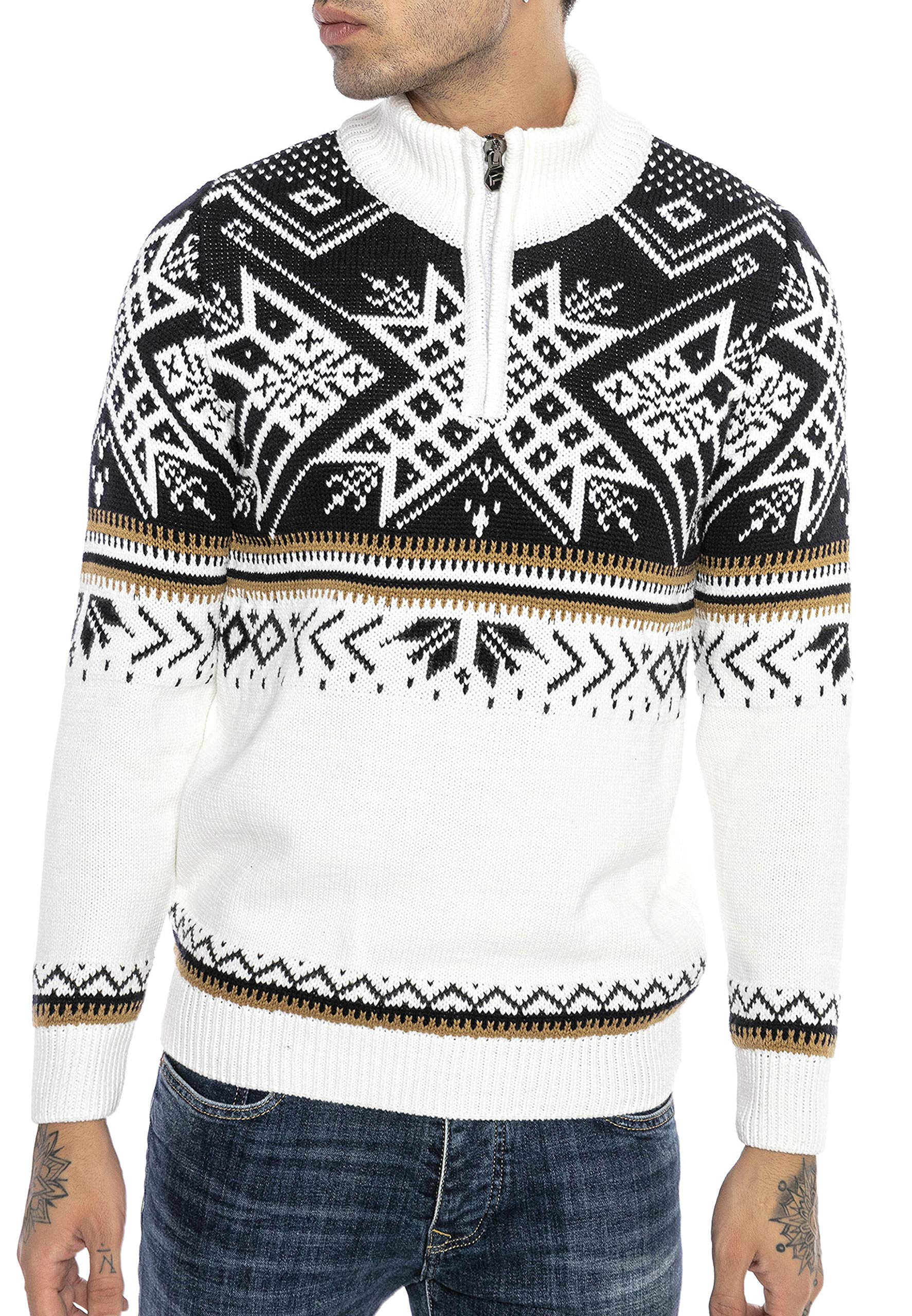 RED BRIDGE Maglione da Uomo Stile Norvegese Pullover con Collo Alto in Cotone