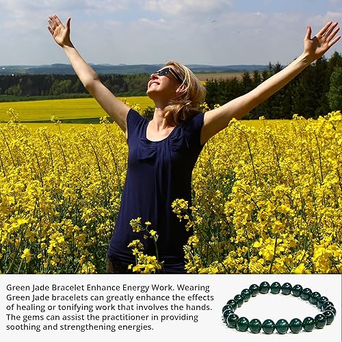 Miniatura 6 de Natural Green Jade Bead Bracelet  Healing Crystal Bracelet for Women, Men, and Teens  8mm Round Beaded Bracelets  Bring, Good Luck, Wealth,