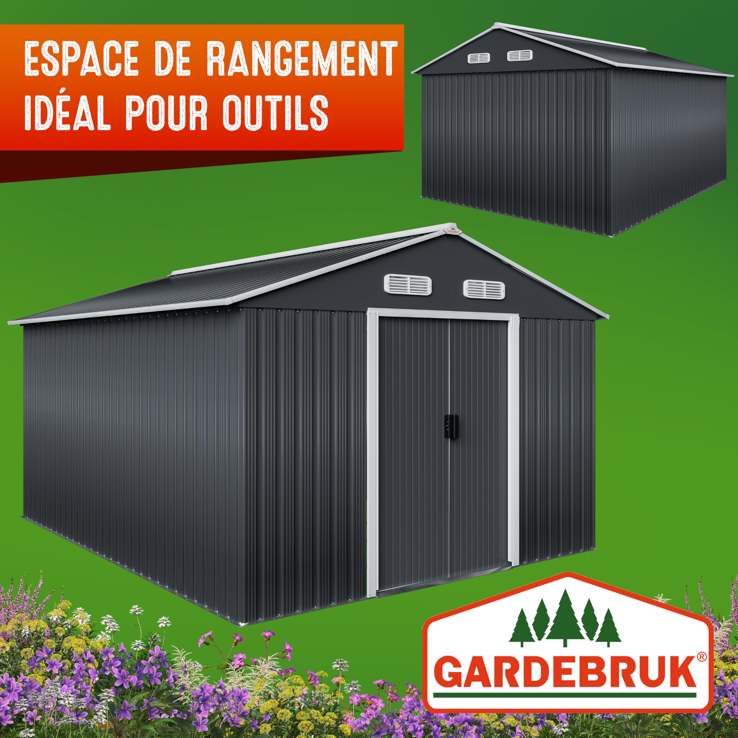 GARDEBRUK® Abri de Jardin métal XXXL 8m² Fondation 315x260x180cm Porte coulissante Anthracite cabane de Jardin cabanon Rangement Outils 15m³