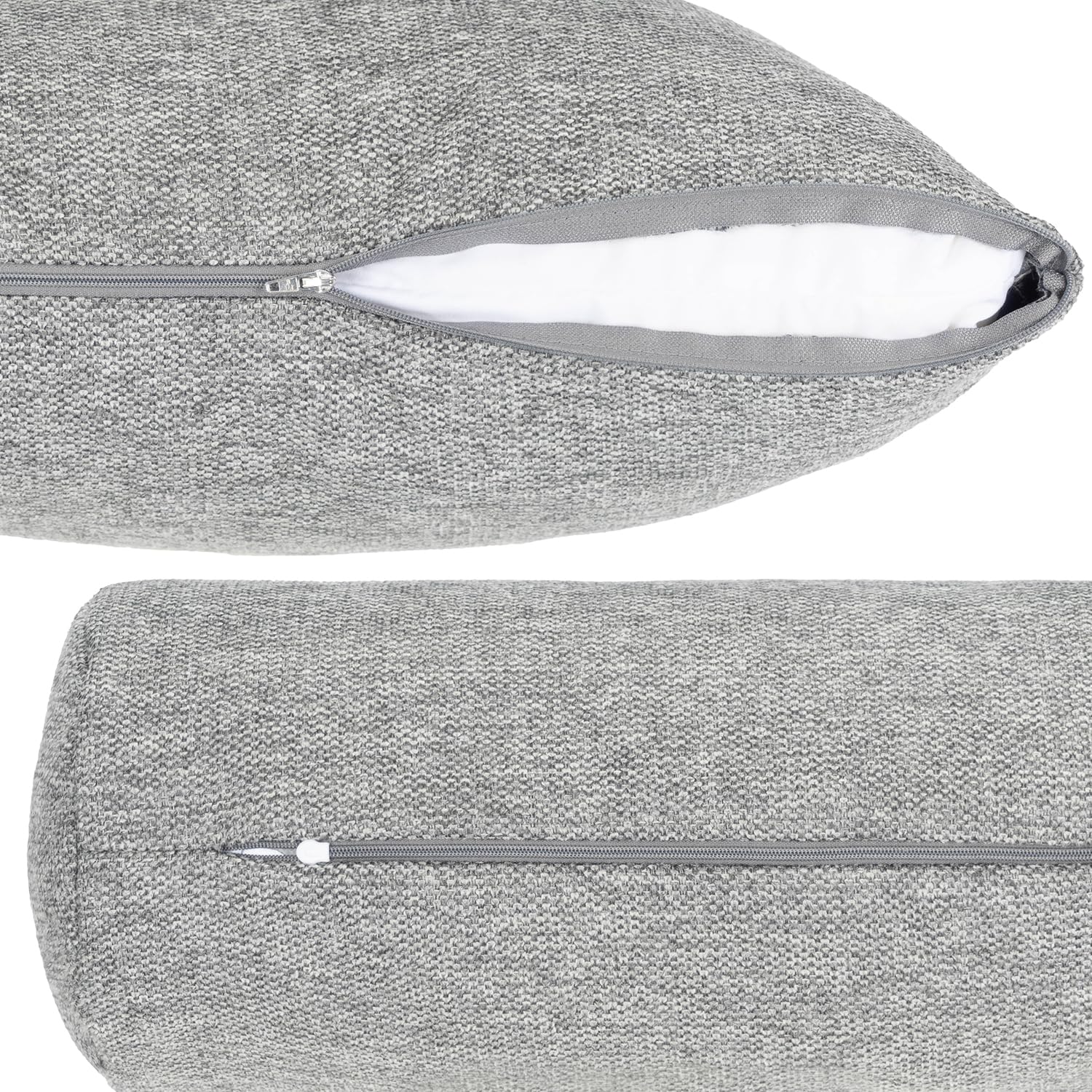 Selfitex Großes 6-teiliges Boxspringbett Kissen Set, 2X 60x80/2x 50x50/2x Nackenrolle 19x65, Sofakissen inkl. weichen Füllkissen, stilvolles Dekokissen Set für Bett und Sofa (Grau)