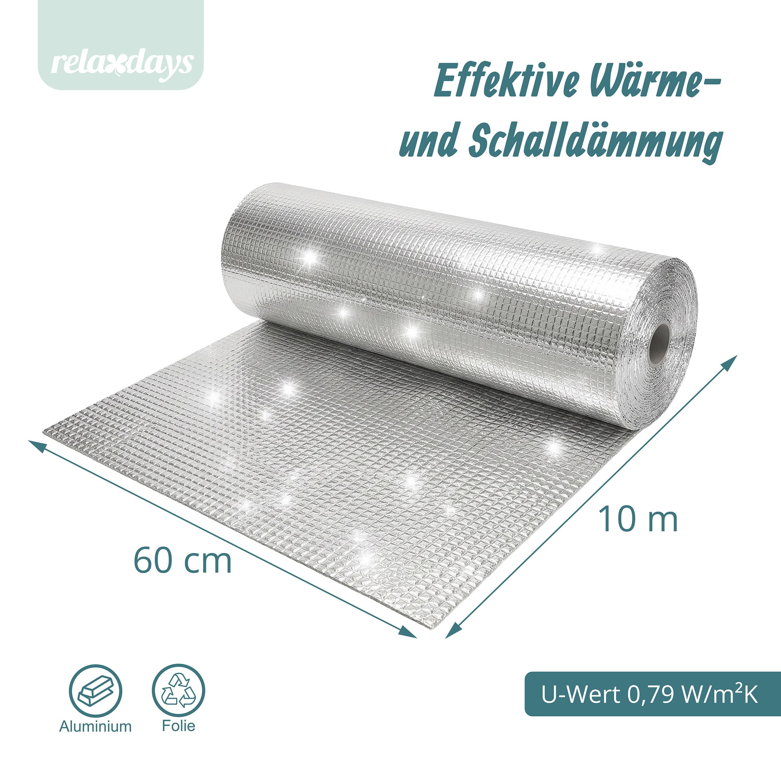 Relaxdays Heizkörper Reflexionsfolie, 0,6 x 10 m, Luftpolster 4 mm, Dach, Wand & Fenster, Isolierfolie Aluminium, Silber