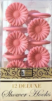 Better Home 12 Daisy Flower Deluxe Shower Hooks S Shaped Fun Design Curtain Rings Pink