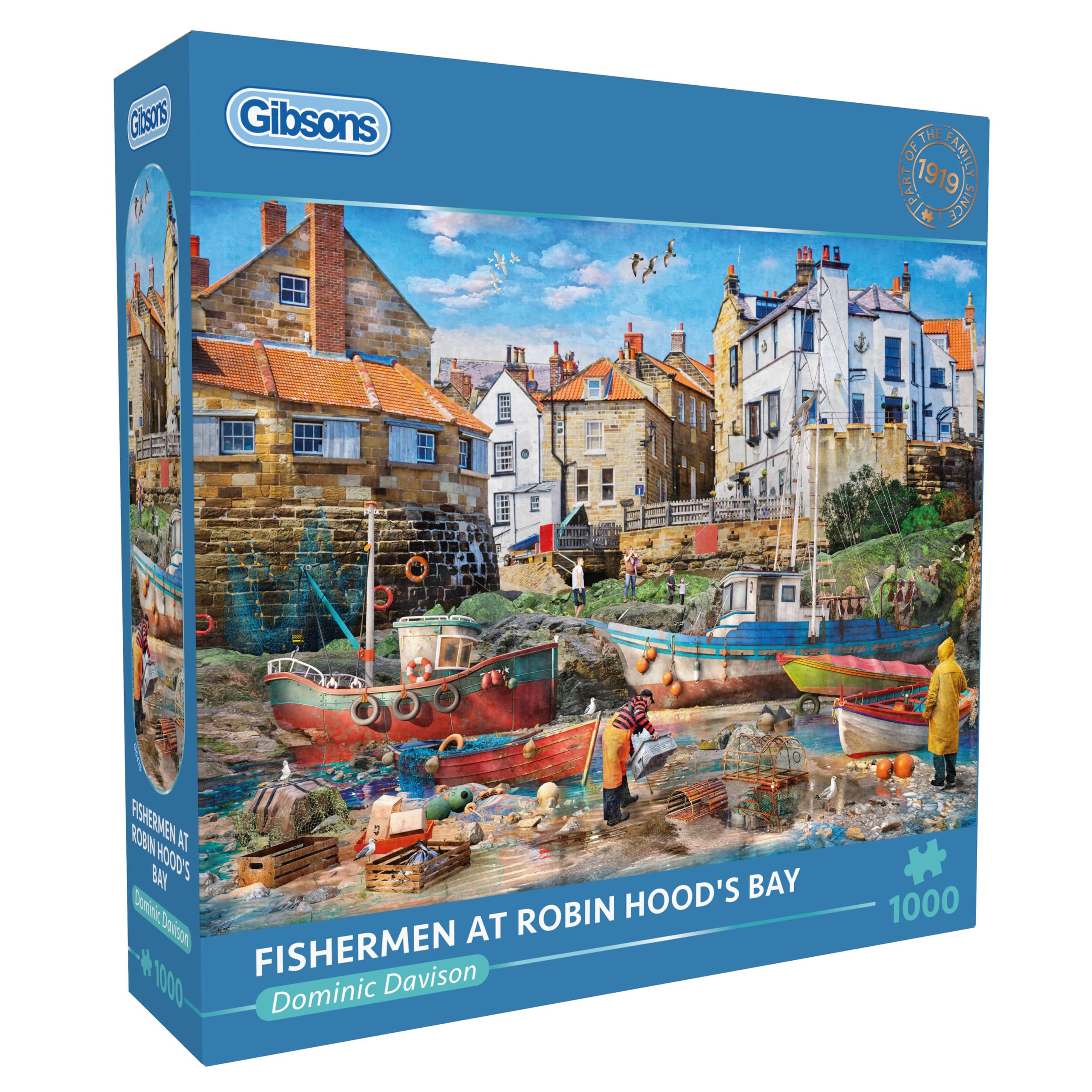 Gibsons Fishermen at Robin Hood’s Bay 1000 Piece Jigsaw Puzzle for Adults – Dominic Davison North Yorkshire Coast Artwork – Premium Sustainable Puzzle Made in UK/EU — image 1