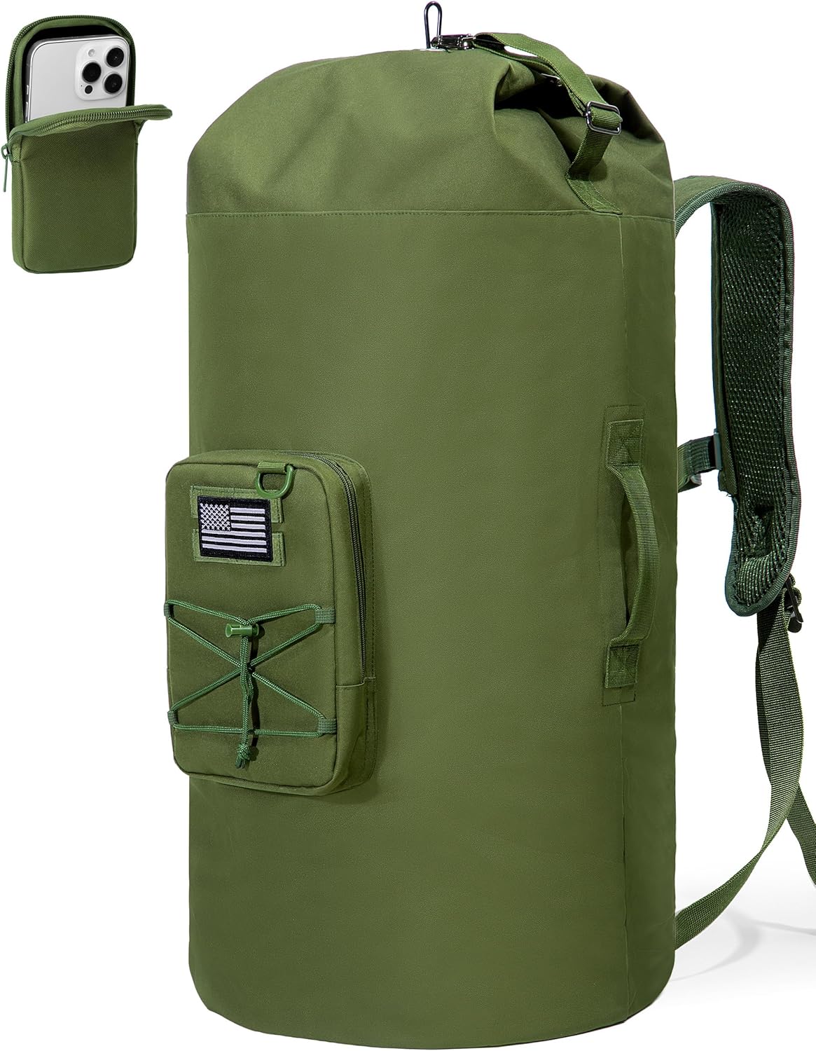 Military Duffle Bag, 90L-110L Large Army Duffle Bag with Removable Pocket, Heavy Duty Sea Bag Backpack for Camp, Outdoor or Laundry Bag (Patent Design)