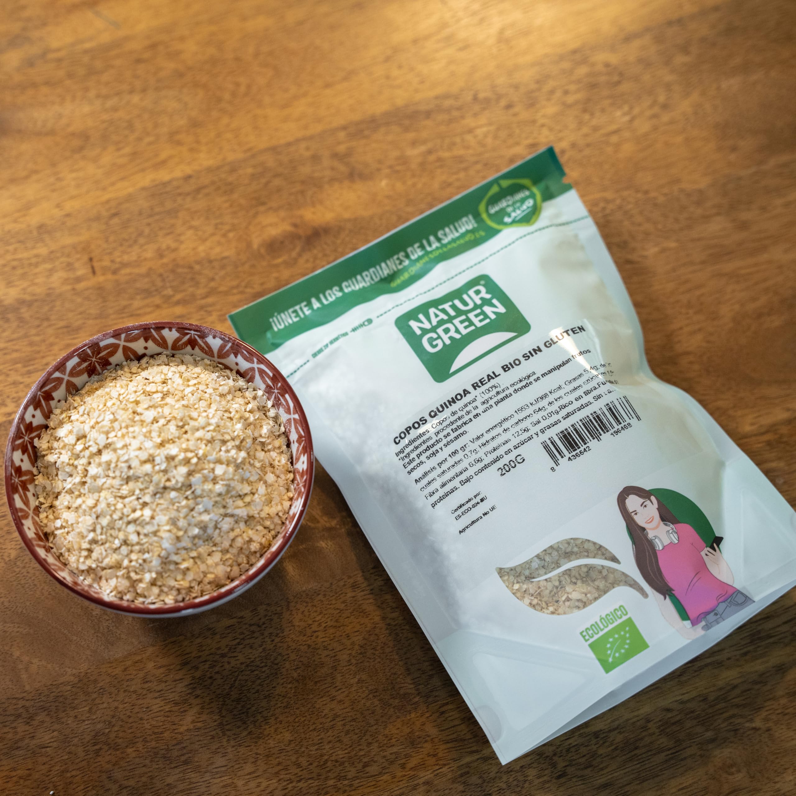 NaturGreen - Copos de Quinoa Real, Granos Quinoa Bio, Sin Gluten, Rica en Poteínas, Vitaminas B, C y E - 200 g