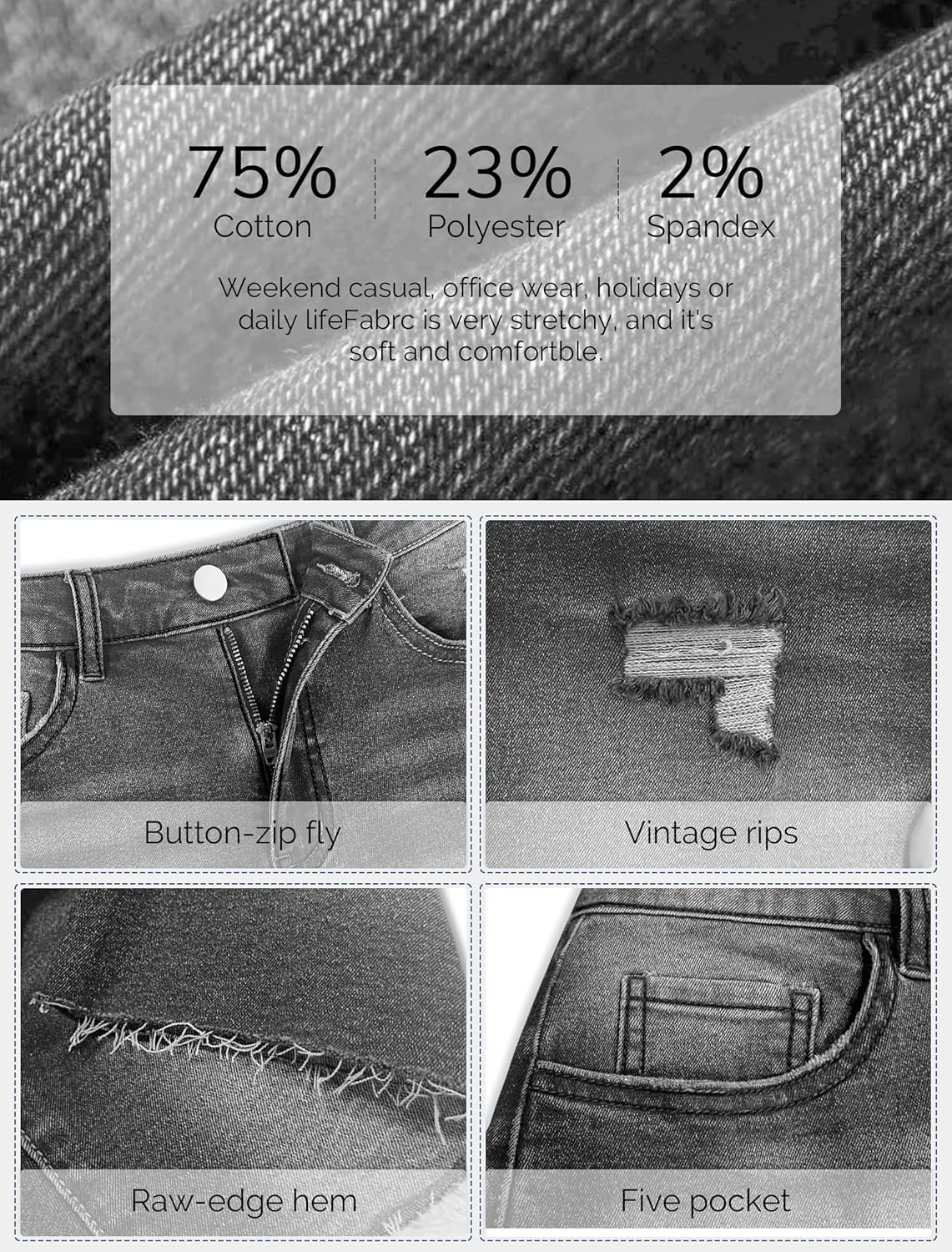 IWD Jean Shorts for Women High Waisted Stretchy Casual Denim Shorts Ripped Frayed Hem Summer Trendy Jorts