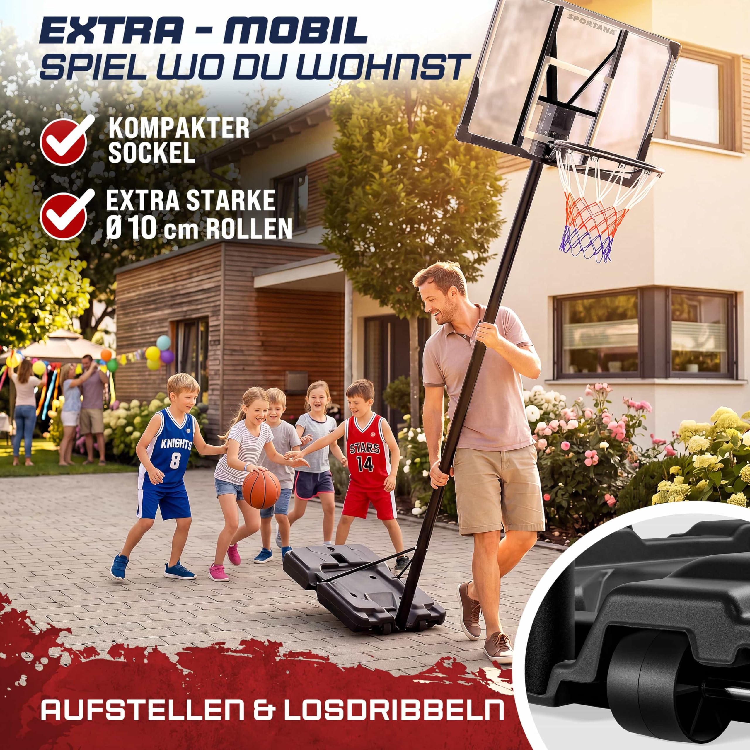 Canestro Basket da Esterno Regolabile 135–305cm Base Riempibile 60 kg Canestro per Pallacanestro con Ruote Struttura Stabile Resistente alle Intemperie Anello Ø45 cm per Bambini e Adulti
