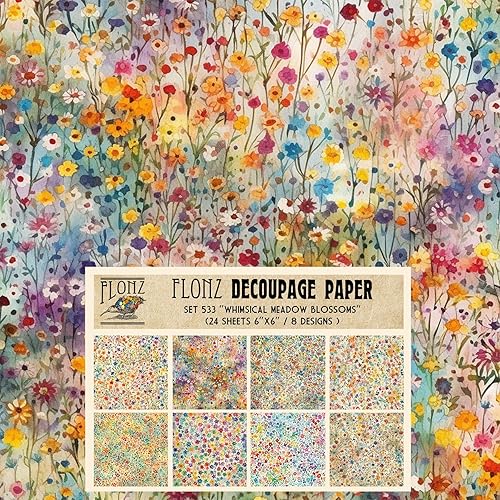 Vista 14 de Decoupage - Paquete de papel (24 hojas de 6 x 6 pulgadas), patrón de flores de neón FLONZ, papel de estilo vintage para decoupage, manualidades
