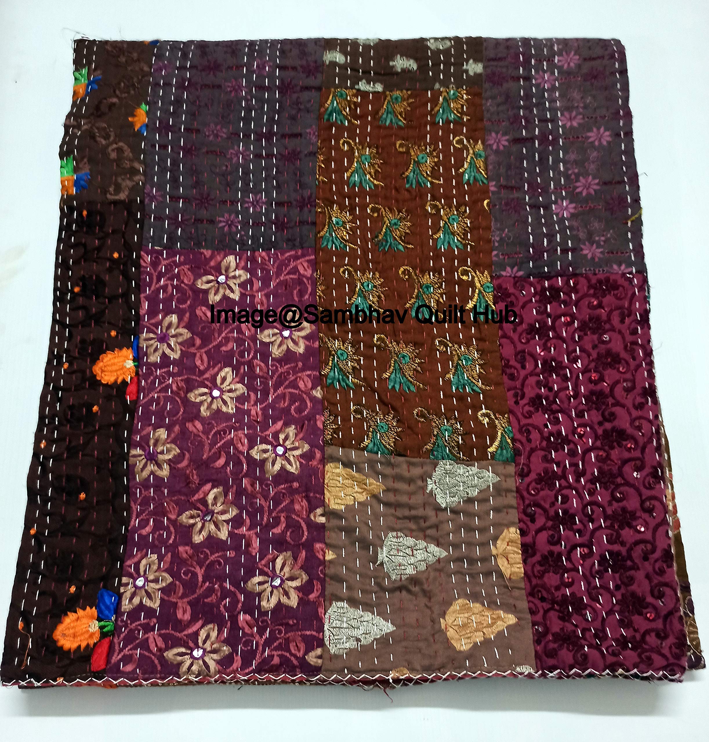 Multicolor Patchwork Quilt Vintage Indian Reversible Quilted Throw Blanket Super Soft and Warm Living Room Decorative for Sofa and Couch 60X67 inches (Dark Red)