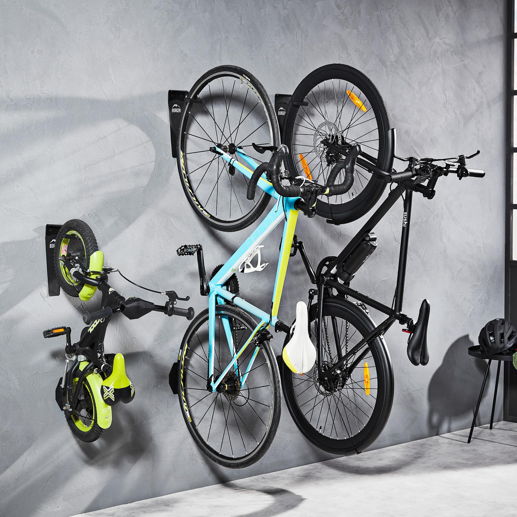 Borgen Fahrrad Wandhalterung Vertikal bis 32 kg - Fahrradhalterung Wand für E-Bike, MTB, Rennrad und Citybike, Fahrrad Haken - Vertikale Wandhalterung Fahrrad für Garage, Keller und Wohnung