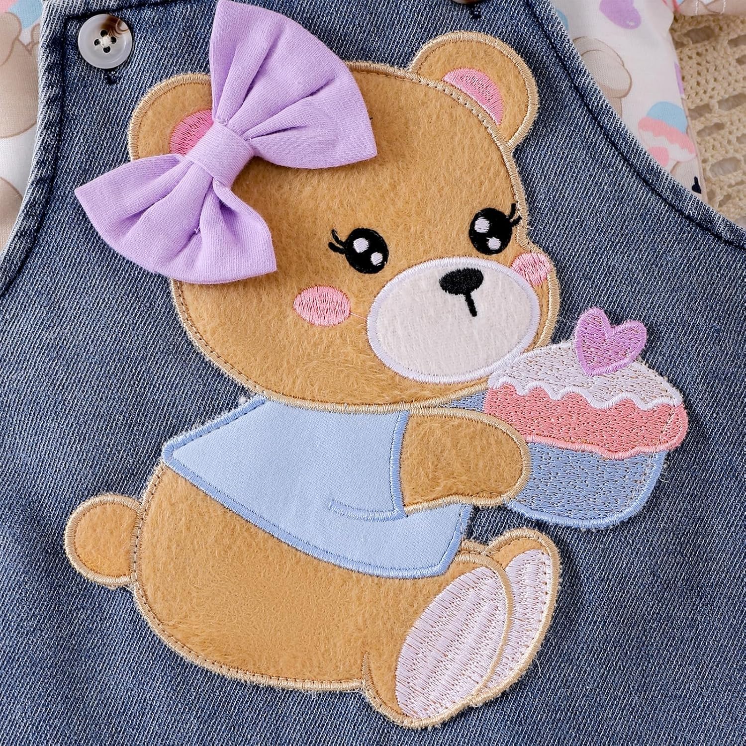 Baby Girl Clothes Suspender Skirt Newborn Ruffle Romper Cute Bear Jeans Dress Bow Headband Summer Outfits 0-18 Months Purple 3-6 Months image 6 of 9 B0DM5C8JV7