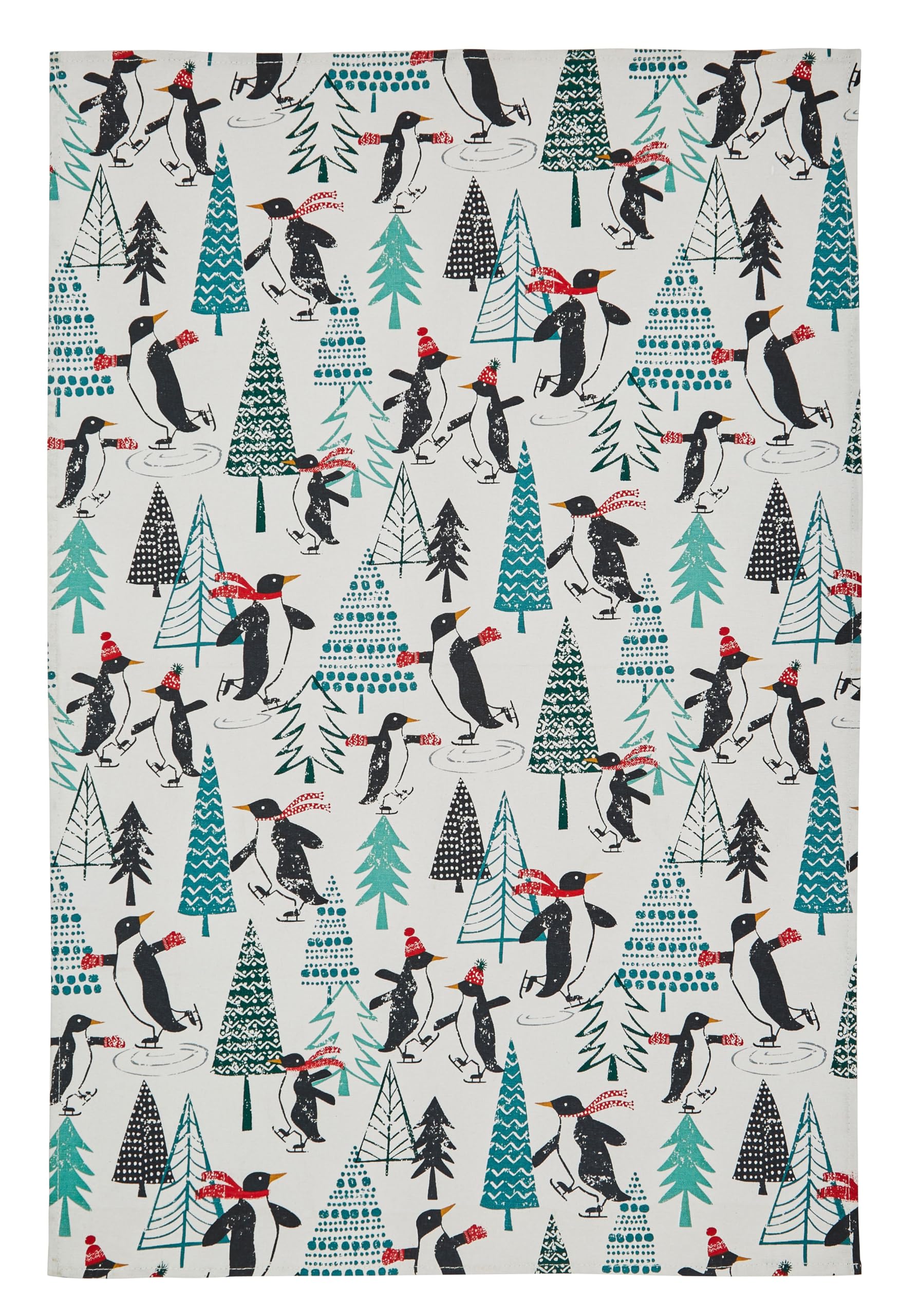 Ulster Weavers Multicoloured 100% Cotton Christmas Tea Towel, Red/, Penguins On Ice