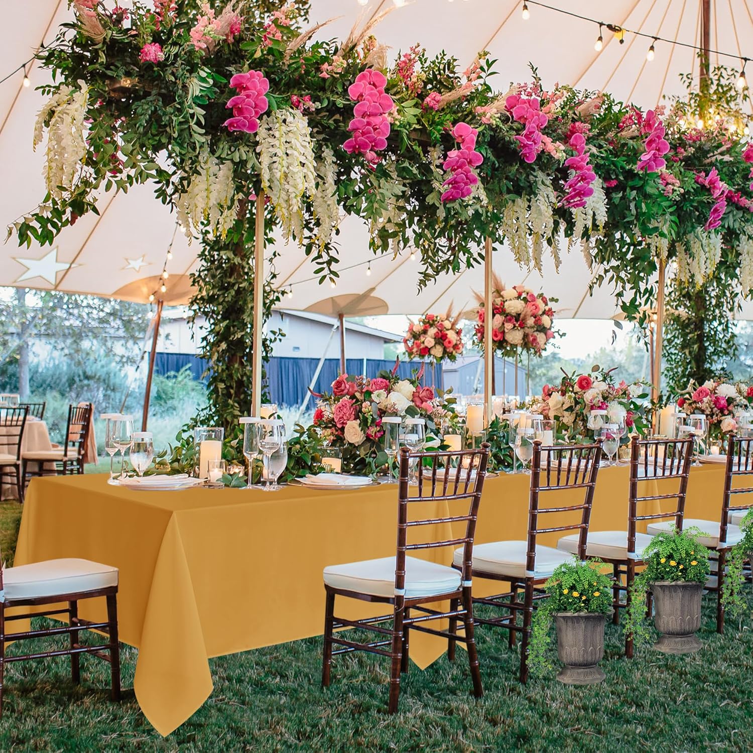 fitable 6 pack gold rectangle table clothes - 70 x 120 inch - wrinkle and stain resistant fabric tablecloths, washable polyester table covers for wedding party banquet formal events fall thanksgiving gold 70x120 in, 6 pack