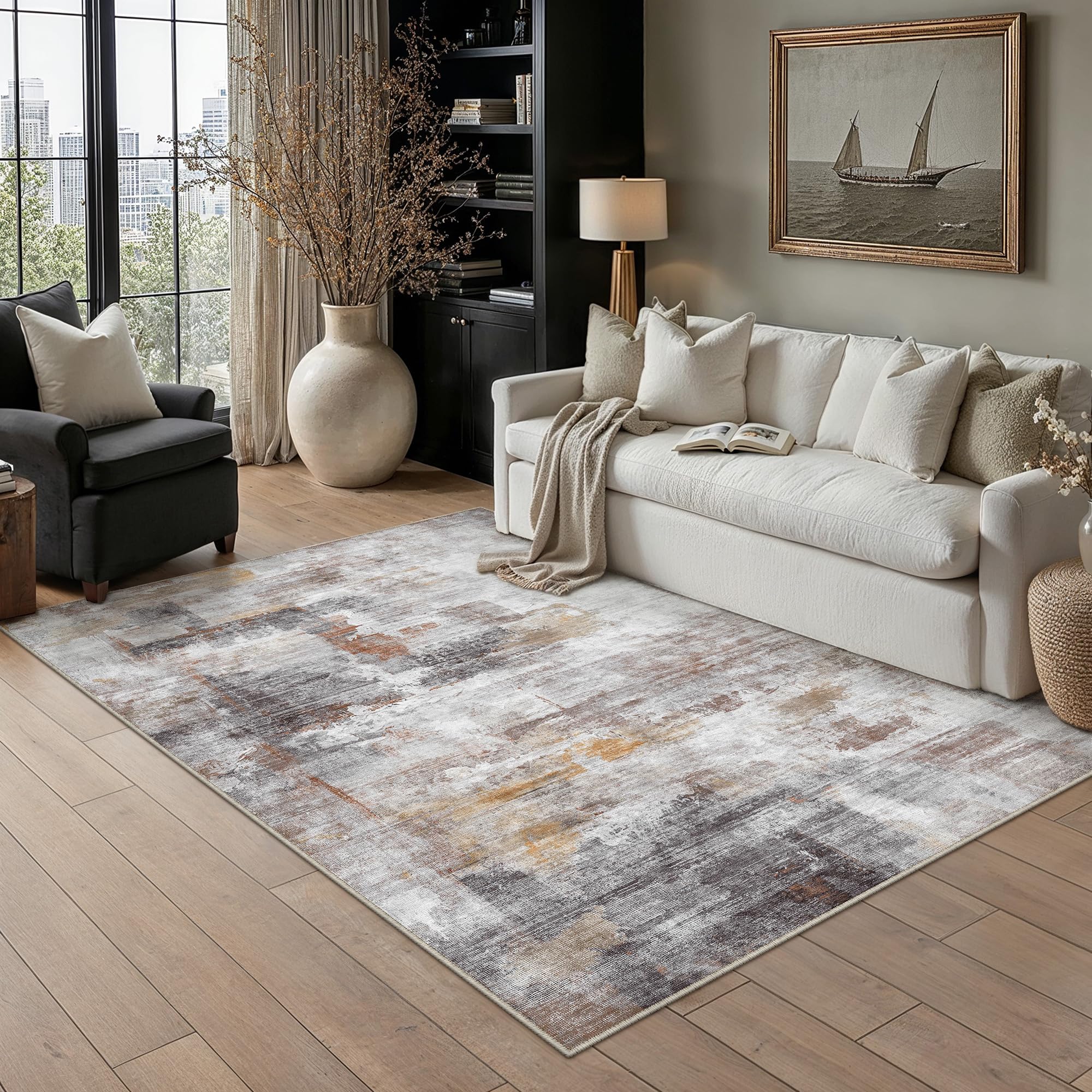PureCozy Rugs Living Room Rug 160x230cm Grey Red Washable