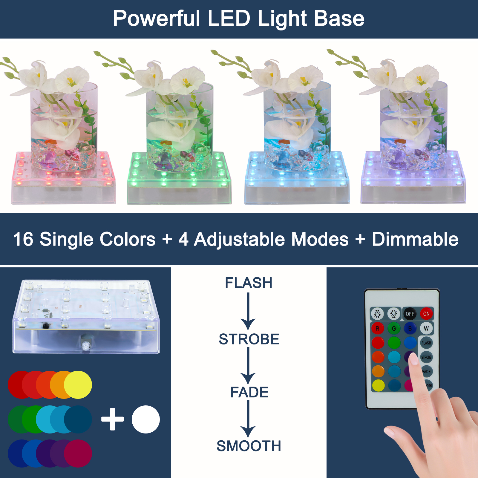 Image of LARDUX 5 Inch Multicolor Square LED Light Bases with Remote, 16 Colors | Display Stand,USB Charging & Cattery Dual Power Supply, Fits Crystal Glass Art, Vase, Mini Eiffel Tower Ornament