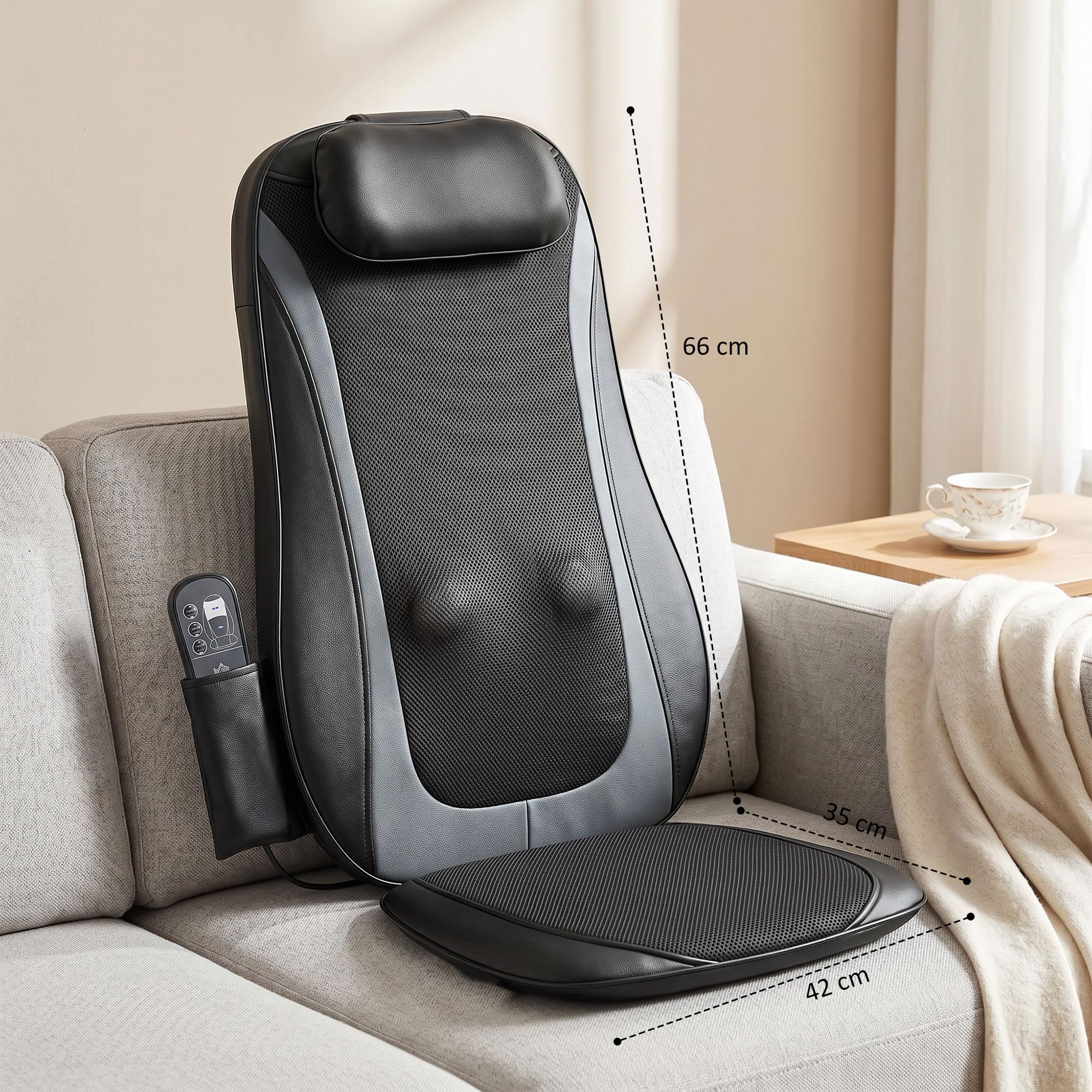HOMCOM Massagesitzauflage Shiatsu mit Wärme, Tiefenmassage, Massagegerät | 3-stufiger Sitzvibration, Rückenmassager für Rückenschmerzen, Ideal für Büro und Zuhause, Geschenk für Männer und Frauen