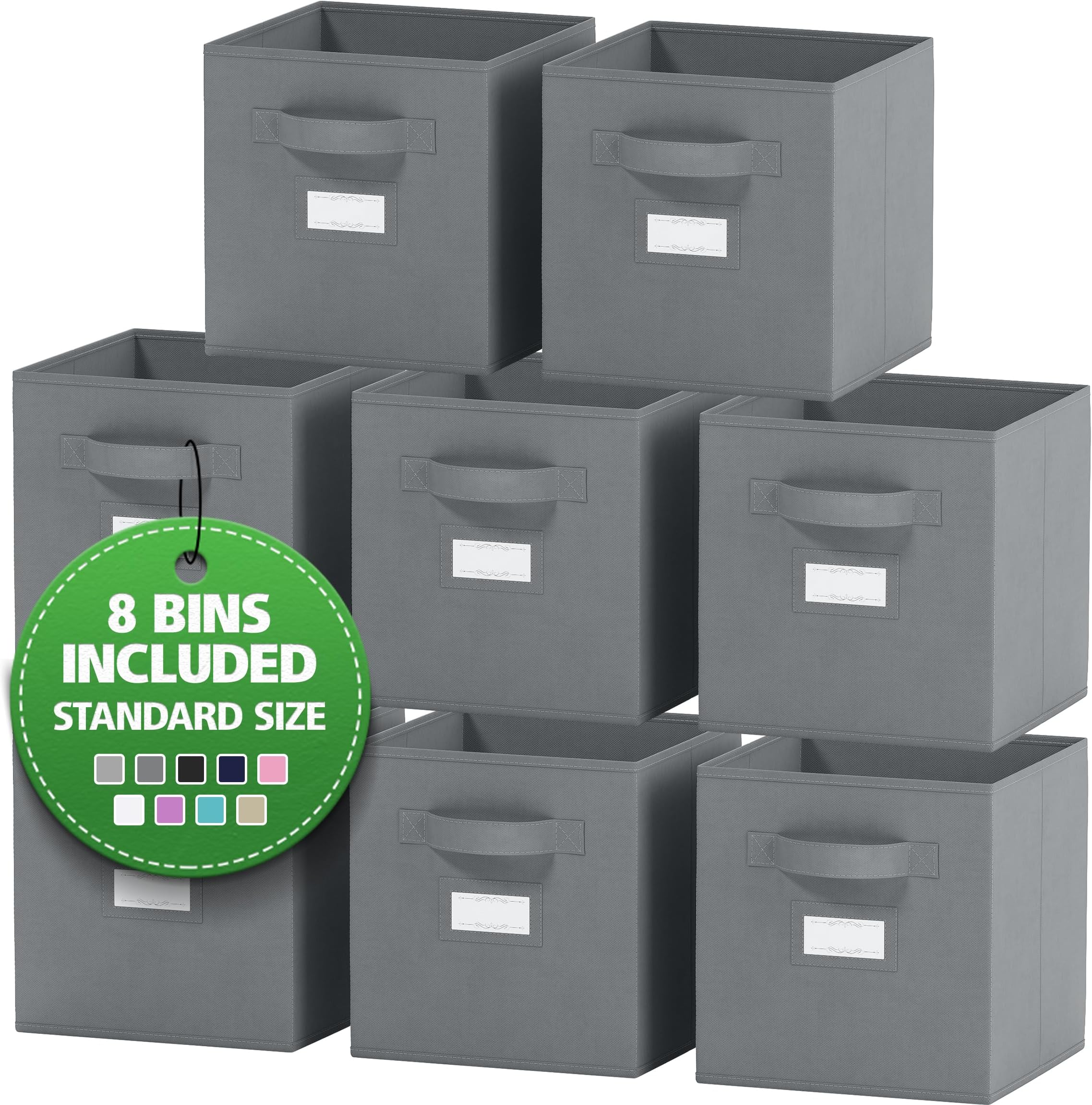 Fabric Storage Cubes for Cube Storage Organizer - 8 Pack Heavy Duty Storage Bins With Labels - 11 Inch Cube Storage Bin (Grey)