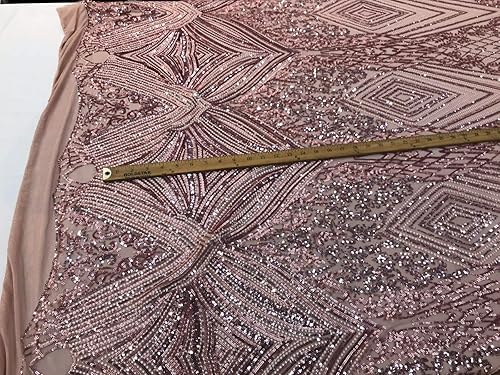 Miniatura 5 de BORDADO DE DIAMANTE DE DIAMANTE DE ROSA POLVADORA EN UNA MALLA ELÁSTICA DE 4 VÍAS VENDIDO A YARD