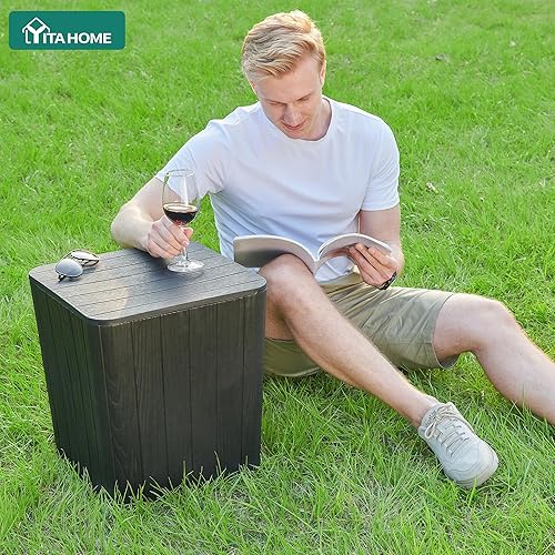 Miniatura 2 de YITAHOME Mesa auxiliar para exteriores de 11.5 galones con almacenamiento para café, decoración de patio, cojines (negro)
