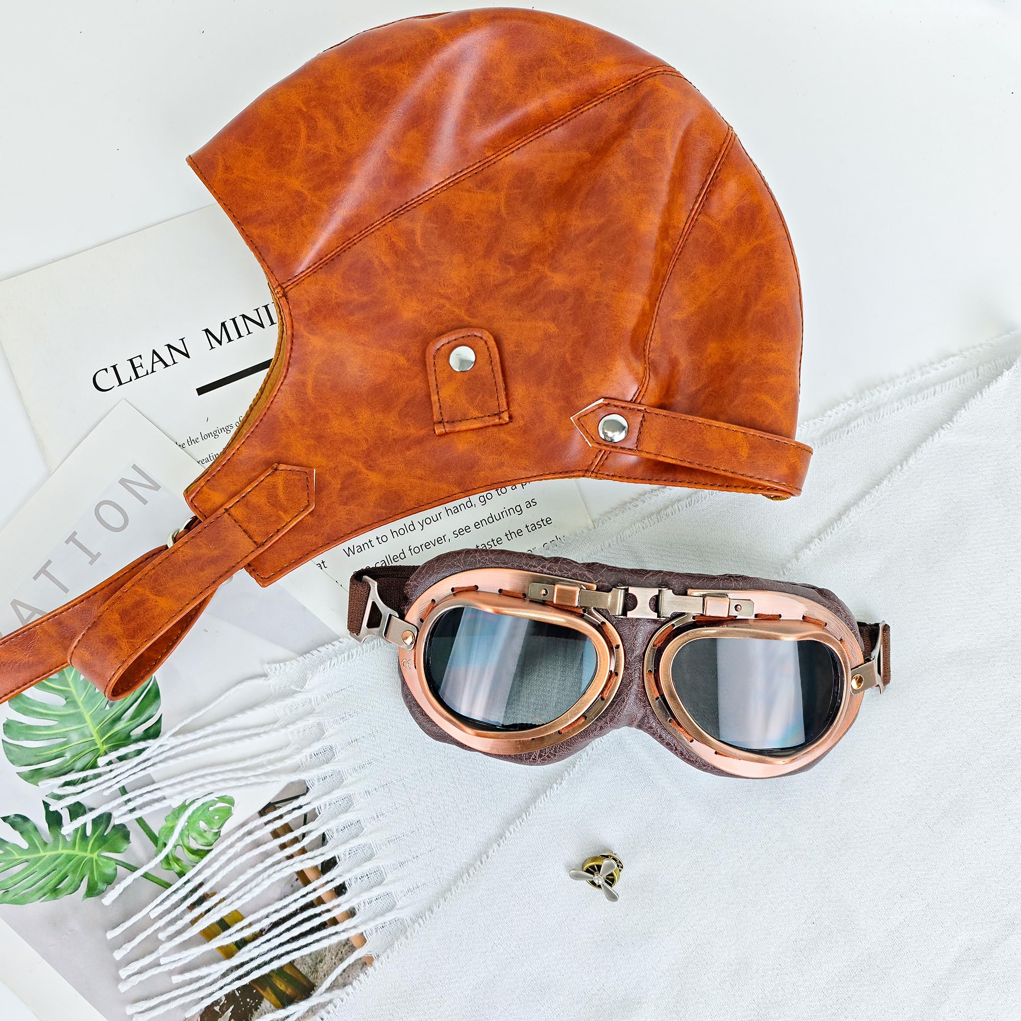 Horolam 4 PCS Aviator Costume Accessories, Aviator Hat With Goggles Pilot Cap White Scarf Brooch for Men Women - Image 4