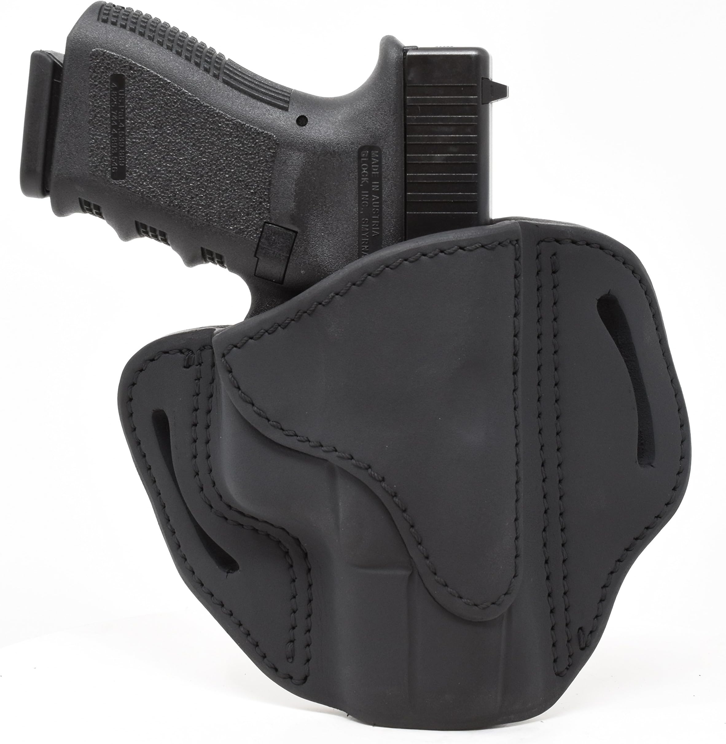 Glock 19 Right Hand OWB G19 Leather Gun Holster for belts in Stealth Black Color
