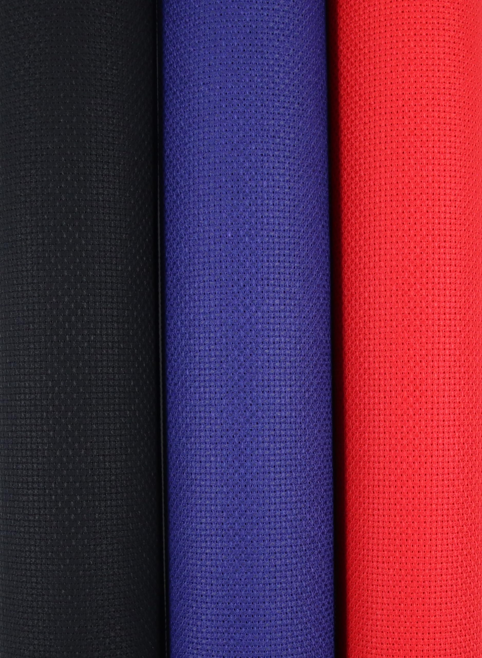 KCS 3 pc of 15" x 18"(38cmx45cm) Counted Cross Stitch Cotton Aida Cloth Needlework Rolled Fabric Box,14CT,Red+Royal Blue+Black