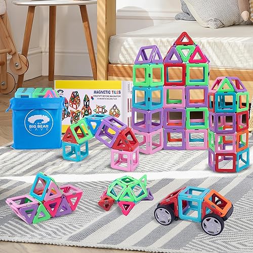 Miniatura 7 de Big Bear Cave Bloques de construcción de azulejos magnéticos de castillo de princesa, bloques magnéticos 3D STEM, juguetes para casa de muñecas,