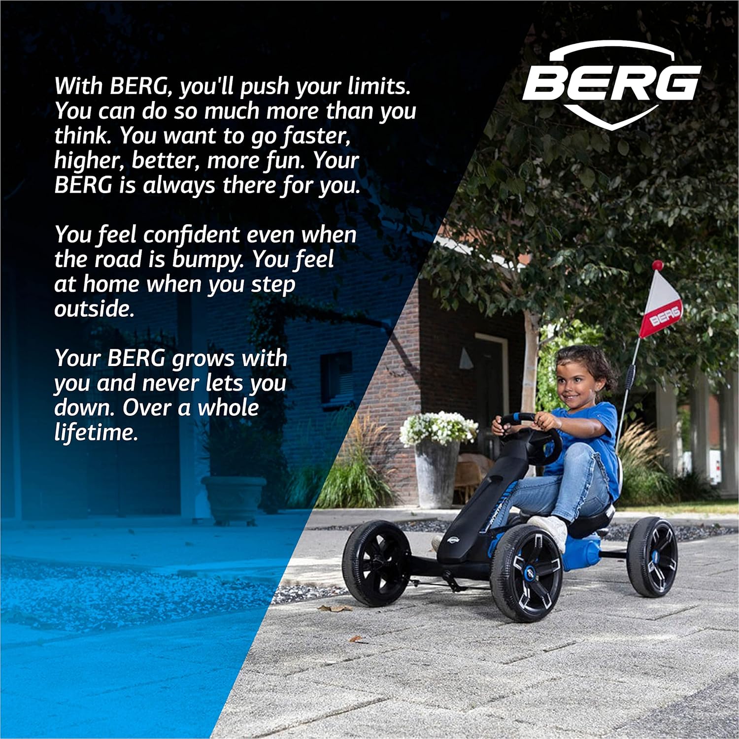 Berg Reppy Roadster Kids Go Kart - Pedal Go Kart for Boys & Girls - Kid's Pedal Vehicles - Blue Go Kart with Built-in Soundbox - Pedals Cars for Kids - Ride-On Children's Go Cart for Ages 2.5-6 Years