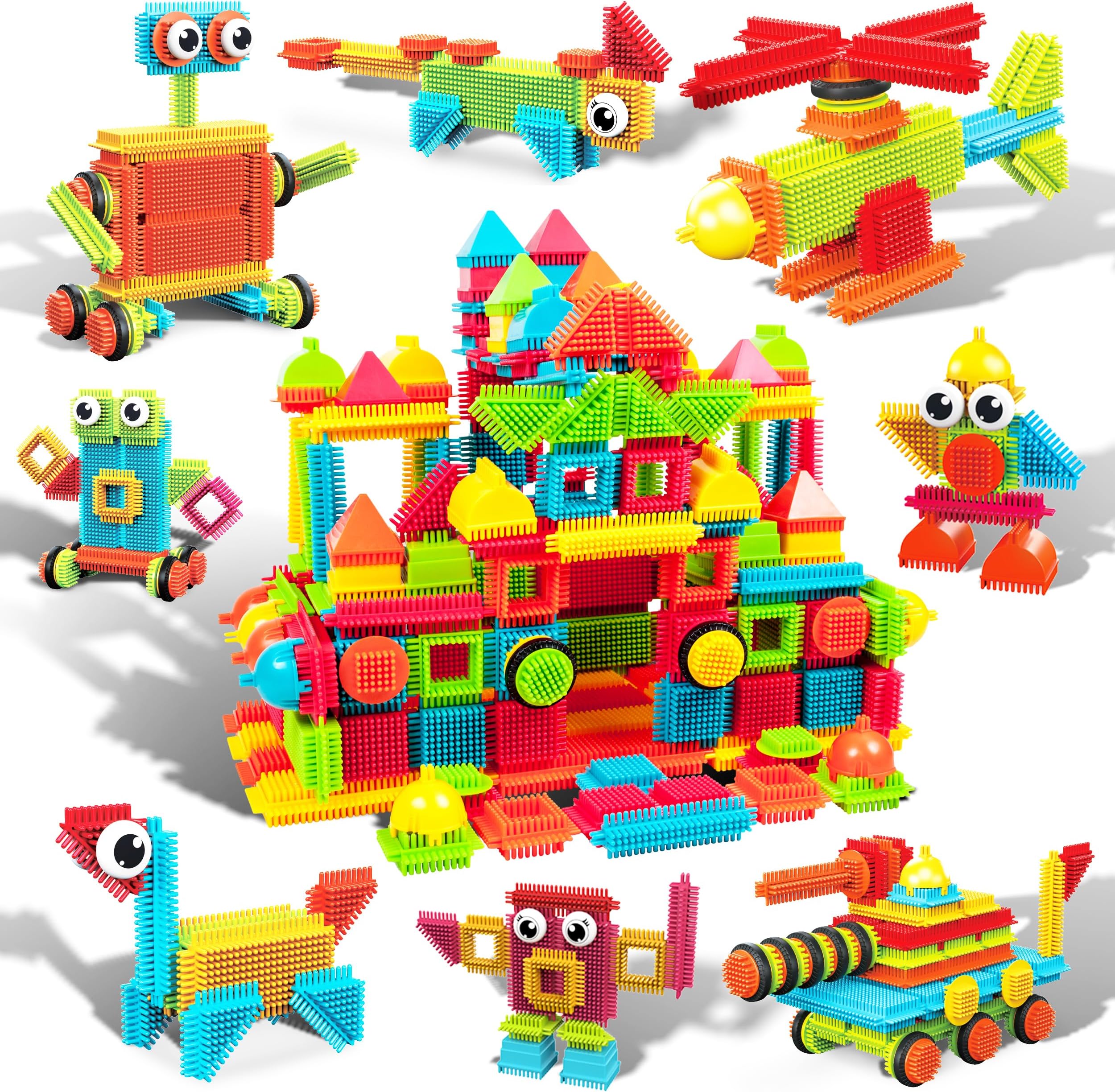 PicassoTiles 240pcs Hedgehog Interlocking Building Shape 3D Blocks, STEAM Educational, Creative, Fun Construction Playset, Sensory Toy Gift for Preschool and Kindergarten Kids, Ages 3 and Up, PTB240