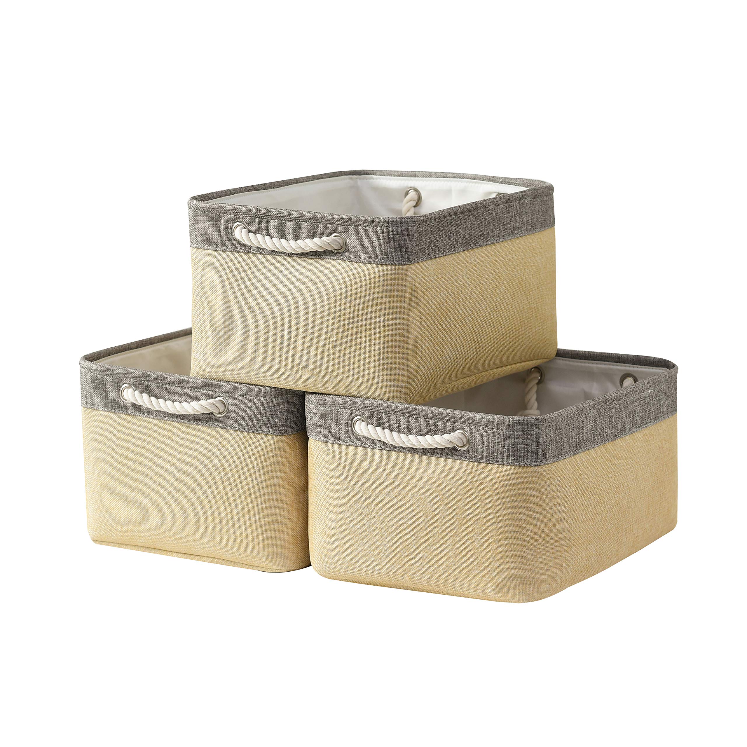 Locipe Fabric Basket for Organizing, 3 Pack Decorative Baskets for Shelves, Rectangular Collapsible Bin for Closet, Cubby Sturdy Bins with Handles, Large Baskets for Storage Clothes, Toy, Books (Grey)