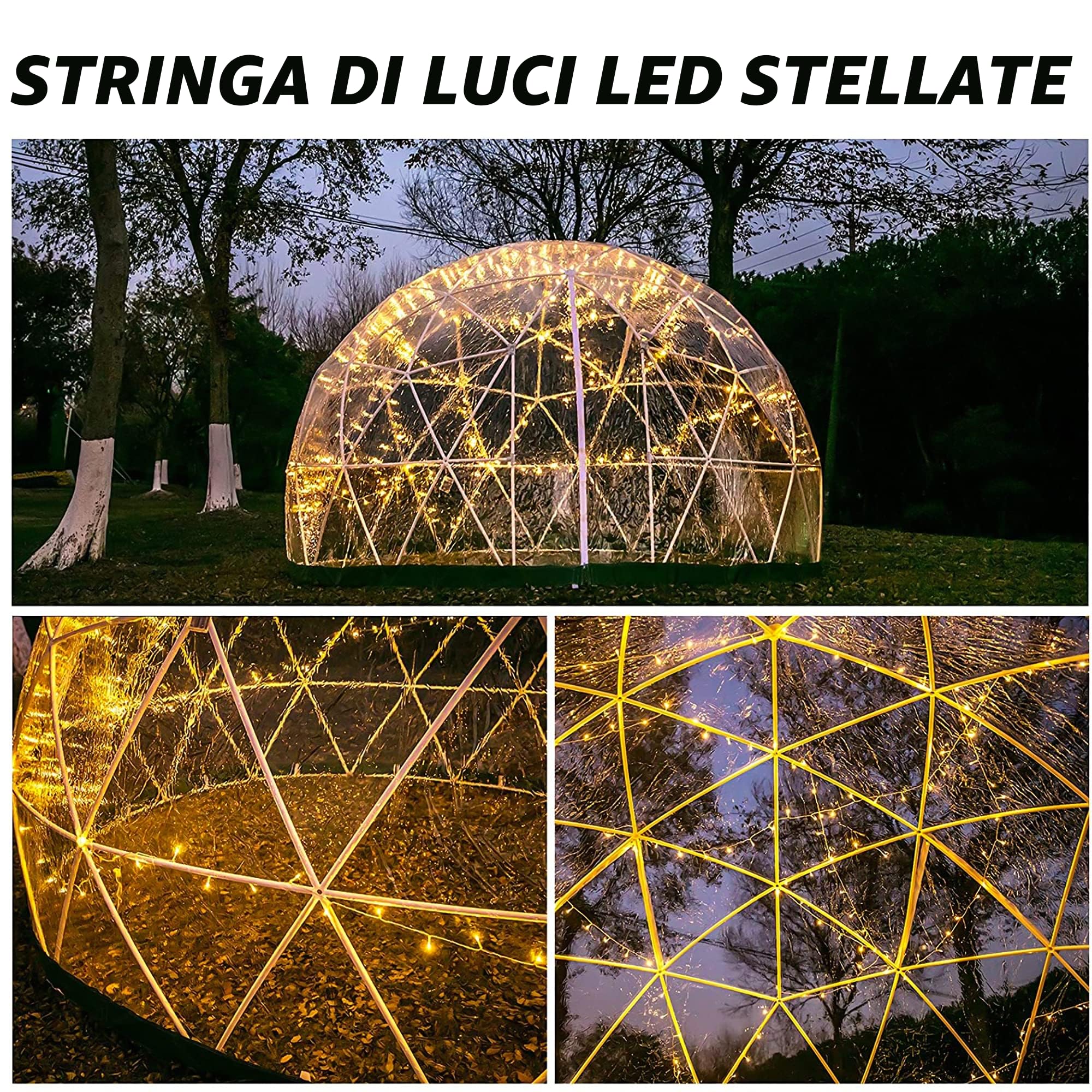Serra da giardino a cupola igloo, tende a cupola in PVC 3,7 x 2,2 m, serra da giardino a bolle resistente alle intemperie con 2 corde luminose da 10 m, casa a cupola da giardino trasparente per