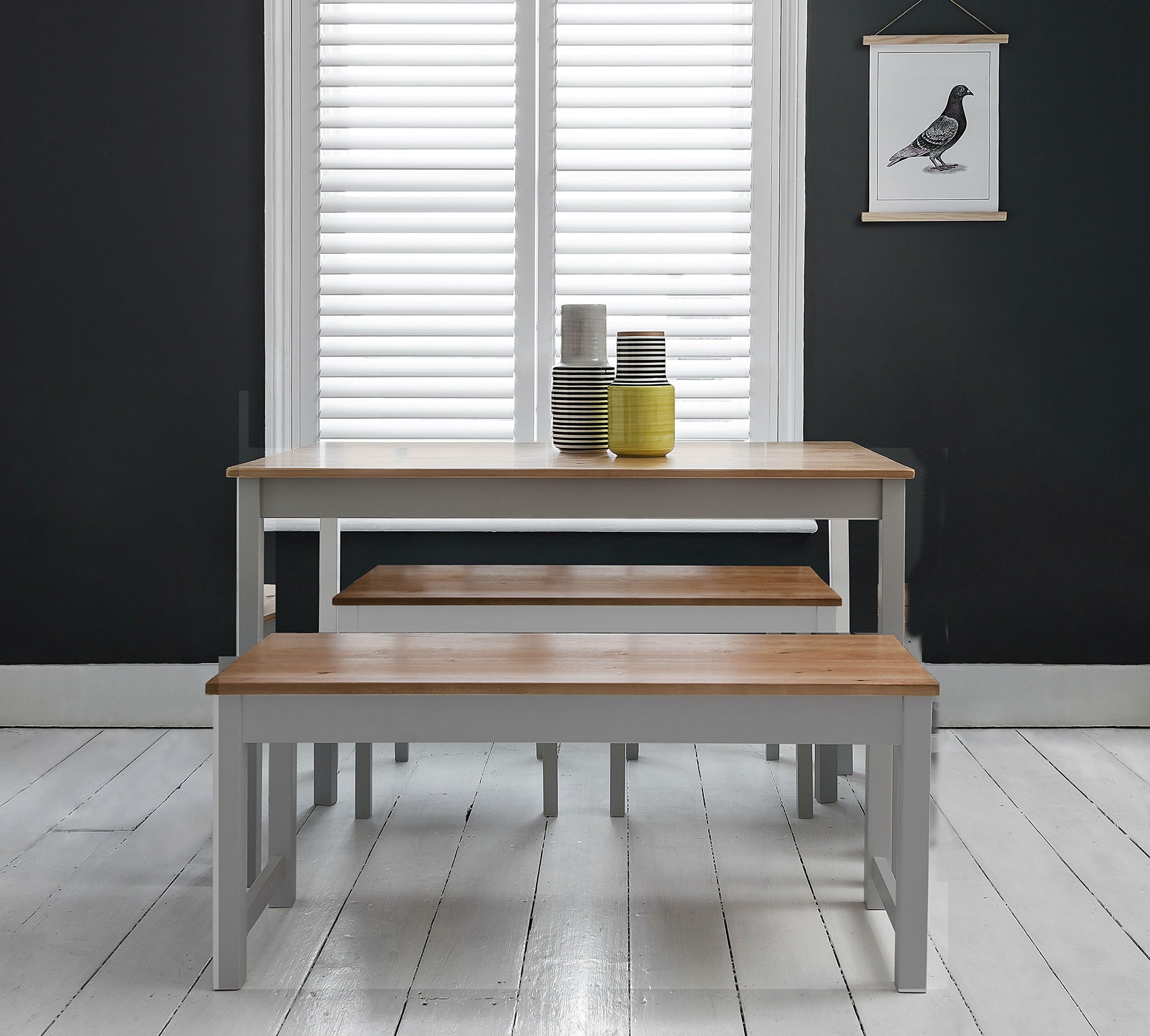 Noa and Nani - Annika Dining Table and 2 Benches - (Natural Pine and Silk Grey)