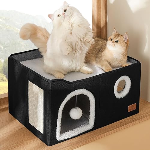 Miniatura 17 de Bedsure Casa para gatos de 2 pisos, condominios para gatos de interior con almohadilla para rascar y colgar bolas esponjosas, muebles pequeños