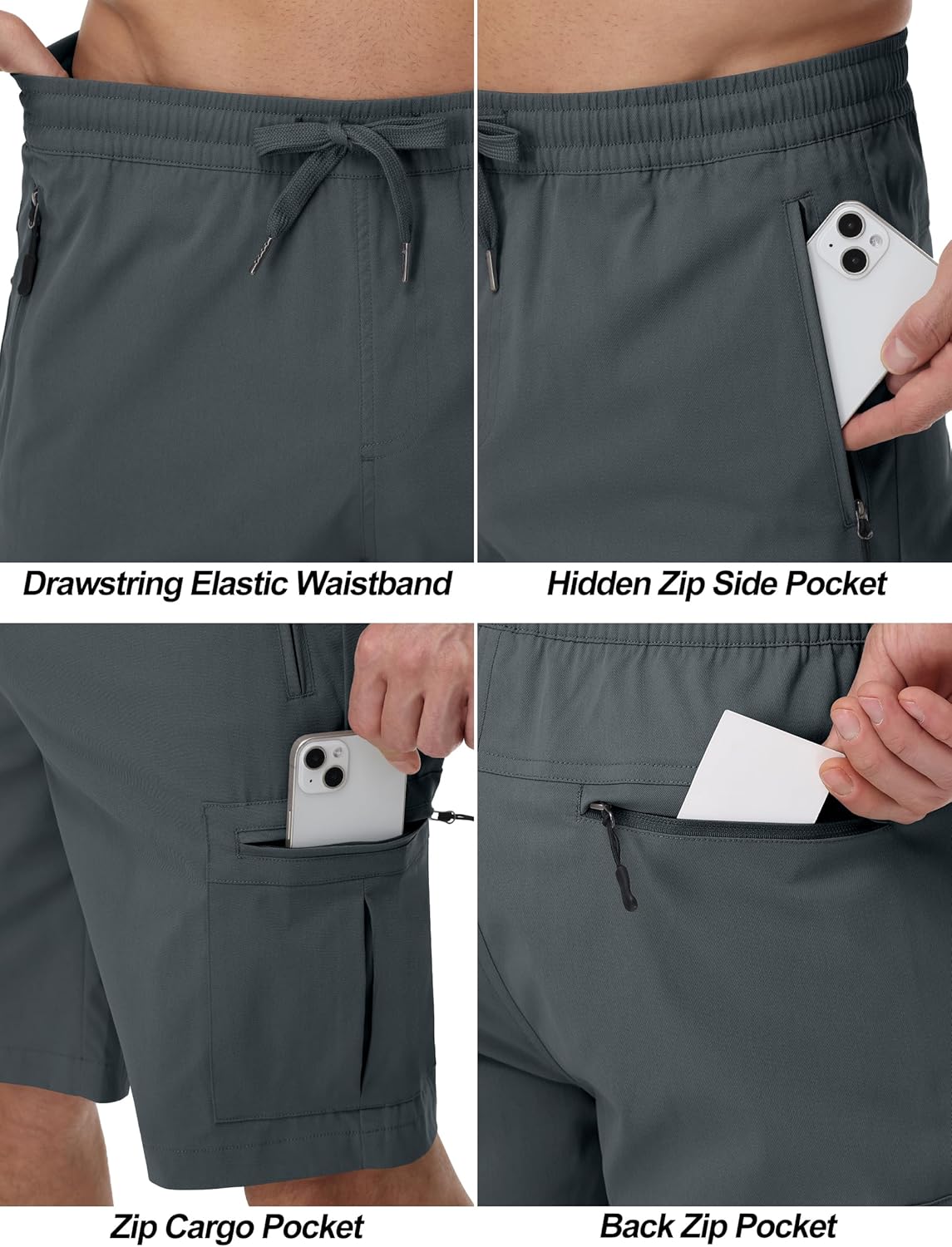 Satankud Men's Cargo Hiking Shorts 9" Lightweight Golf Shorts for Casual Work Travel Outdoor 5 Zipper Pockets